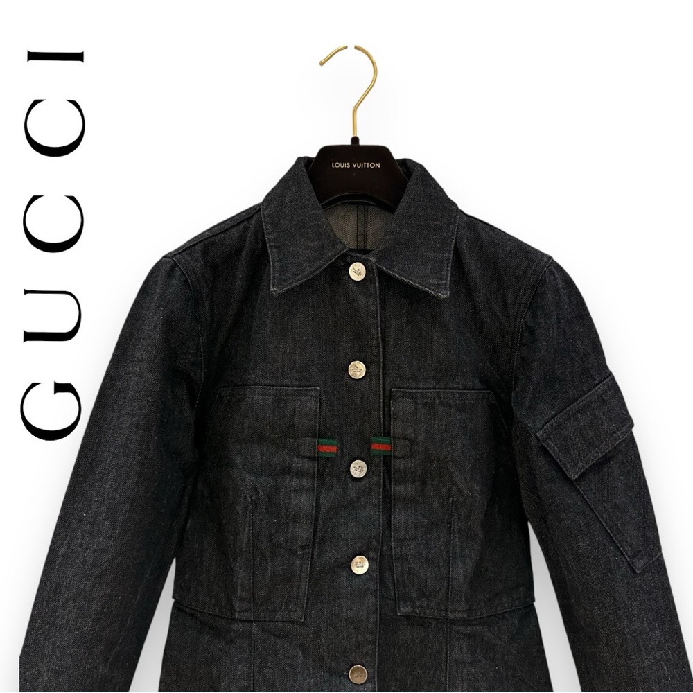❌SOLD❌GUCCI Authentic Denim Jean Black Jacket Size Small | 9901566💚 - Picture 1 of 17